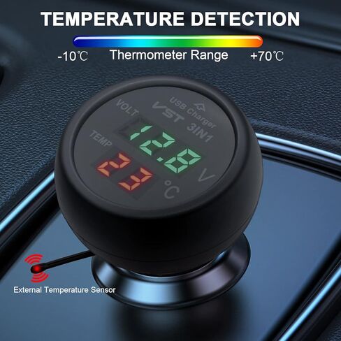 3 in 1 Car Voltmeter,USB Charger Adapter Auto Cigarette Lighter Plug Voltage Meter Vehicle Temperature Gauge Battery Tester Monitor with LCD Digital Display for 12V/24V Cars, Trucks, SUVs, Buses in Saudi Arabia