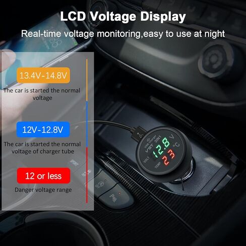 3 in 1 Car Voltmeter,USB Charger Adapter Auto Cigarette Lighter Plug Voltage Meter Vehicle Temperature Gauge Battery Tester Monitor with LCD Digital Display for 12V/24V Cars, Trucks, SUVs, Buses in Saudi Arabia