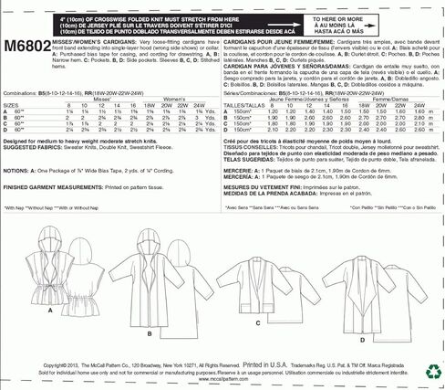 McCall's Pattern Company M6802 Misses'/Women's Cardigans Sewing Template, Size RR (18W-20W-22W-24W) in Saudi Arabia