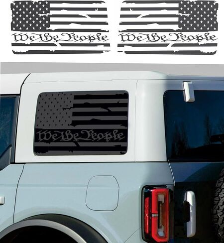 Compatible with Ford Bronco 2021-2026 (4 Door) | Precut Eagle American Flag Window Decals | Both Side | Proudly Made in The US | Matte Black (We The People US Flag Distressed) in Saudi Arabia