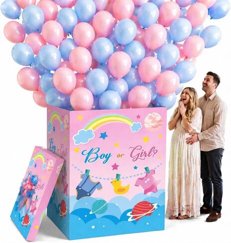 Kolldenn 35 Inch Jumbo Gender Reveal Gift Box Kit with Oversized Box Giant Pull Bows 10 Pink and 10 Blue Balloons He or She Open for Gender Reveal Baby Shower Birthday Party Decor(Baby Elephant) in Kuwait