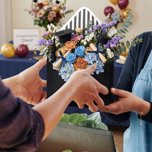 Outus 20 Pcs Floral Envelope Boxes for Graduation Empty Paper Flower Bouquet Envelop Paper Boxes Pink Black Stripe Florist Flower Bags for Gift Packaging Birthday Wedding Party in Kuwait