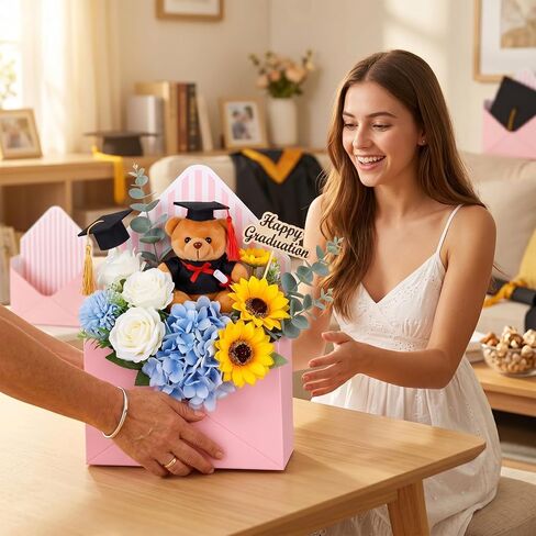 Outus 20 Pcs Floral Envelope Boxes for Graduation Empty Paper Flower Bouquet Envelop Paper Boxes Pink Black Stripe Florist Flower Bags for Gift Packaging Birthday Wedding Party in Kuwait
