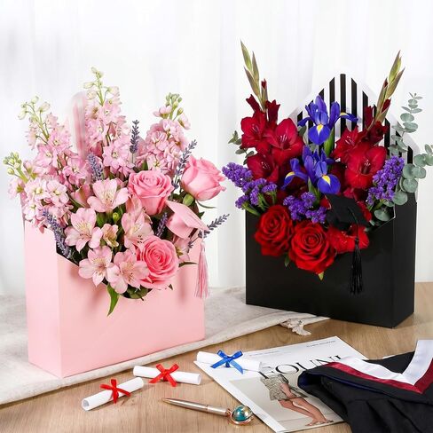 Outus 20 Pcs Floral Envelope Boxes for Graduation Empty Paper Flower Bouquet Envelop Paper Boxes Pink Black Stripe Florist Flower Bags for Gift Packaging Birthday Wedding Party in Kuwait