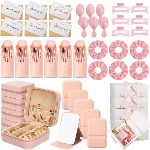 Novabright 48 Pcs Bridesmaid Proposal Gifts Box Set of 6 - Will You Be My Bridesmaid Gift Kit with Leather Jewelry Box & Mirror, Hair Accessories for Wedding, Bridal Shower, Bachelorette Party Favor in Kuwait