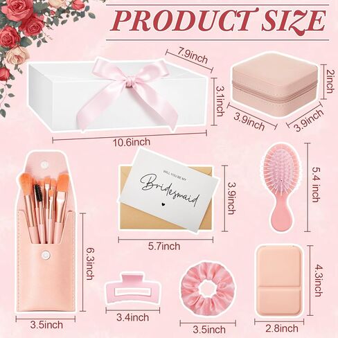 Novabright 48 Pcs Bridesmaid Proposal Gifts Box Set of 6 - Will You Be My Bridesmaid Gift Kit with Leather Jewelry Box & Mirror, Hair Accessories for Wedding, Bridal Shower, Bachelorette Party Favor in Kuwait