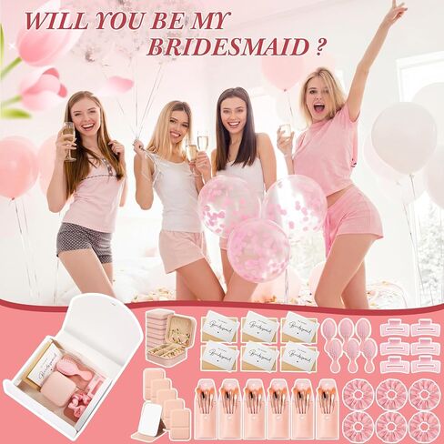 Novabright 48 Pcs Bridesmaid Proposal Gifts Box Set of 6 - Will You Be My Bridesmaid Gift Kit with Leather Jewelry Box & Mirror, Hair Accessories for Wedding, Bridal Shower, Bachelorette Party Favor in Kuwait
