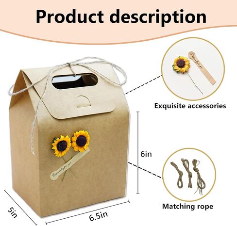 ShF1djx kraft large Paper Gift Boxes – with Jute Twine and Sunflower Decor birthday gifts for women and teacher gifts,Pack some snacks as snack box.5 Pack 6.5×5×6 Inch. in Saudi Arabia