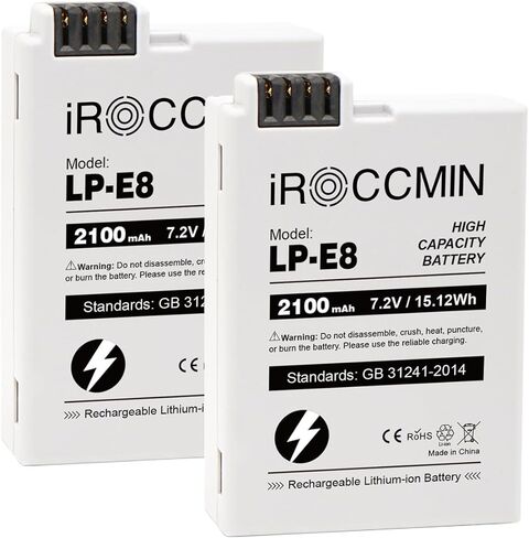 2Pcs LP-E10 Battery, 1800mAh Battery for Canon EOS Rebel T3 T5 T6 T7, Kiss X50 X70 T100, EOS 1100D 1200D 1300D 1500D 2000D 3000D 4000D Digital Cameras in Saudi Arabia