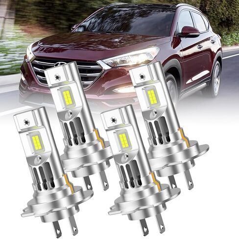 Automotive Front Light Bulbs, H7 and H7 Front Light Combo, 6000K with Built-in Fan for Hyundai Tucson 2016 2017 2018 (with Factory Halogen Modes Fit), High and Low Beam, 12-24V, 4-Pack in Kuwait