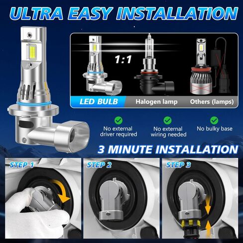 Automotive Front Light Bulbs, H7 and H7 Front Light Combo, 6000K with Built-in Fan for Hyundai Tucson 2016 2017 2018 (with Factory Halogen Modes Fit), High and Low Beam, 12-24V, 4-Pack in Kuwait