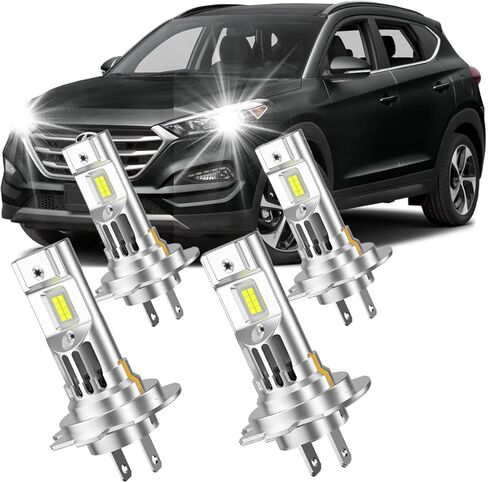 Automotive Front Light Bulbs, H7 and H7 Front Light Combo, 6000K with Built-in Fan for Hyundai Tucson 2016 2017 2018 (with Factory Halogen Modes Fit), High and Low Beam, 12-24V, 4-Pack in Kuwait