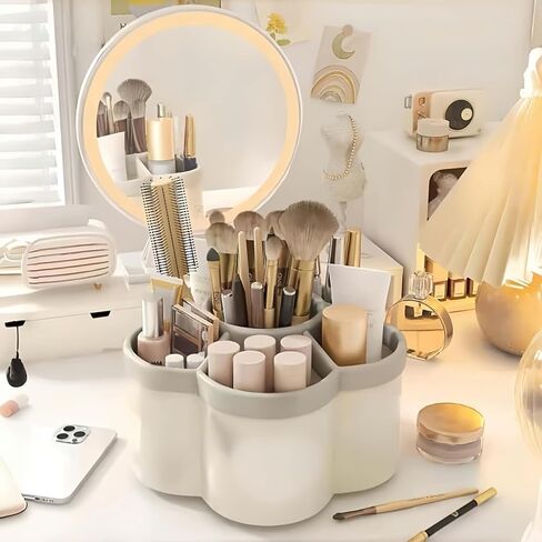 Rotating Desk Organizer, Multi-Compartment Plastic Pen Holder for Office Supplies, Makeup Brushes and Stationery Storage in Kuwait