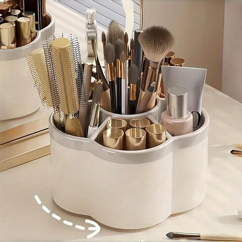 Rotating Desk Organizer, Multi-Compartment Plastic Pen Holder for Office Supplies, Makeup Brushes and Stationery Storage in Kuwait