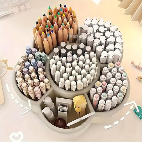 Rotating Desk Organizer, Multi-Compartment Plastic Pen Holder for Office Supplies, Makeup Brushes and Stationery Storage in Kuwait