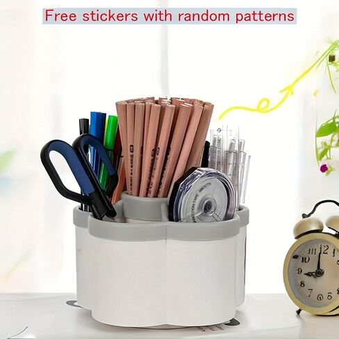 Rotating Desk Organizer, Multi-Compartment Plastic Pen Holder for Office Supplies, Makeup Brushes and Stationery Storage in Kuwait