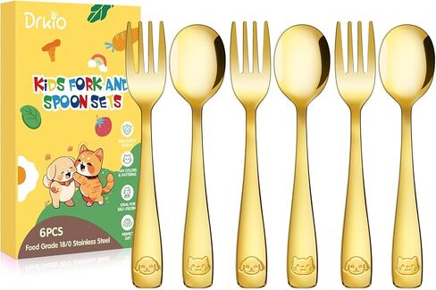 DRKIO 6 Pieces Toddler Utensils Set - Kids Silverware Set with Silicone Handle Children Safe 18/8 Stainless Steel Forks and Spoons Anti-Choke Design Food Grade Dishwasher Safe in Saudi Arabia