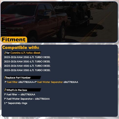 68677800AA Fuel Filter Water Separator Compatible with 2025 2026 Dodge Ram 2500 3500 4500 5500 6.7L Cummins Turbo Diesel Engines in Saudi Arabia