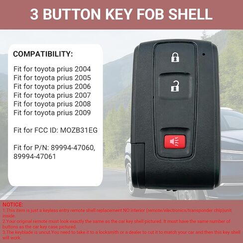 Key Fob Shell Case Replacement Fits for Toyota Prius 2004-2009 Keyless Entry Remote Control Key Fob Cover MOZB31EG, MOZB21TG (1) in Kuwait