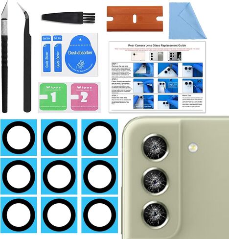 3 عبوات Galaxy S21 Fe استبدال عدسة الكاميرا الخلفية الخلفية ، عدسة الكاميرا الخلفية مع واقي عدسة الزجاج المقسى لـ Samsung S21 Fe ، مع دليل التثبيت ، مجموعة أدوات in Kuwait