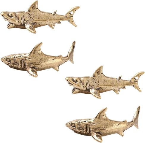 4Pcs Durable Unique Vintage Brass Shark Figurine Miniature Decor for Home Desk Adorable Keychain Pendant Ornament in Kuwait