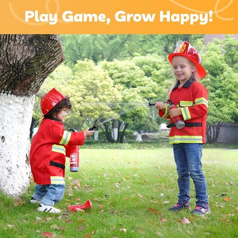 Liberry Firefighter Costume for Kids 3-5, Fireman Toys with Toddler Career Day Outfit, Helmet, Fire Extinguisher, Pretend Play Set for Boys Girls Birthday Gift in Saudi Arabia
