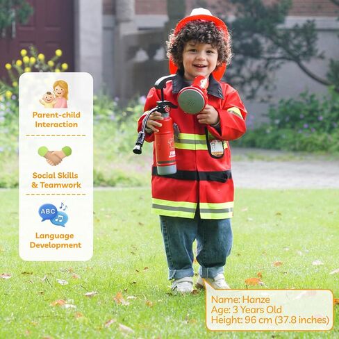 Liberry Firefighter Costume for Kids 3-5, Fireman Toys with Toddler Career Day Outfit, Helmet, Fire Extinguisher, Pretend Play Set for Boys Girls Birthday Gift in Saudi Arabia