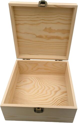 Unfinished Natural Pine Wood Storage Box with Hinged Lid, Wooden Craft Container for Jewelry, Gifts, Art Supplies, Hobby Organization (10.6 x 7.87 x 5.12in) in Saudi Arabia