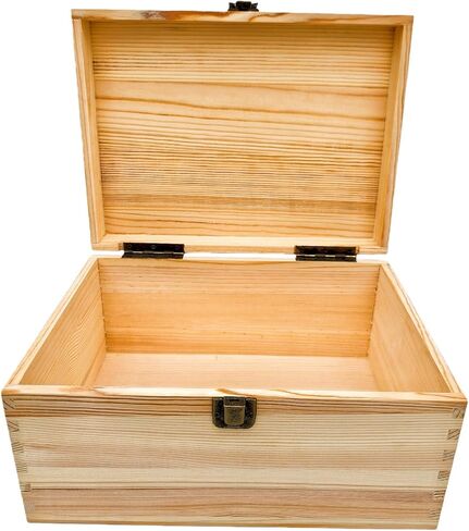 Unfinished Natural Pine Wood Storage Box with Hinged Lid, Wooden Craft Container for Jewelry, Gifts, Art Supplies, Hobby Organization (10.6 x 7.87 x 5.12in) in Saudi Arabia