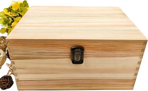 Unfinished Natural Pine Wood Storage Box with Hinged Lid, Wooden Craft Container for Jewelry, Gifts, Art Supplies, Hobby Organization (10.6 x 7.87 x 5.12in) in Saudi Arabia
