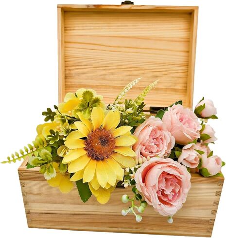 Unfinished Natural Pine Wood Storage Box with Hinged Lid, Wooden Craft Container for Jewelry, Gifts, Art Supplies, Hobby Organization (10.6 x 7.87 x 5.12in) in Saudi Arabia