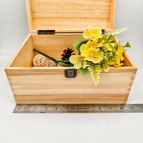 Unfinished Natural Pine Wood Storage Box with Hinged Lid, Wooden Craft Container for Jewelry, Gifts, Art Supplies, Hobby Organization (10.6 x 7.87 x 5.12in) in Saudi Arabia