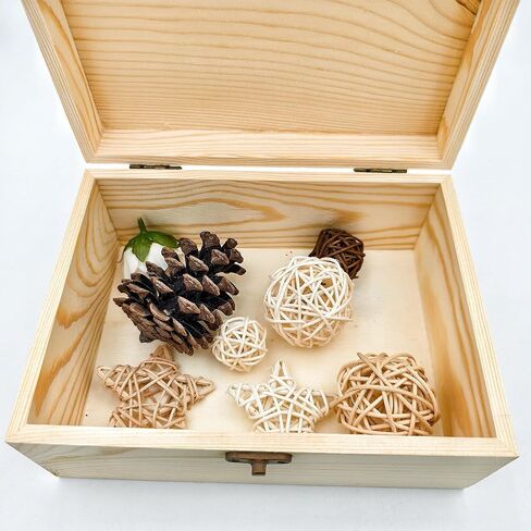 Unfinished Natural Pine Wood Storage Box with Hinged Lid, Wooden Craft Container for Jewelry, Gifts, Art Supplies, Hobby Organization (10.6 x 7.87 x 5.12in) in Saudi Arabia
