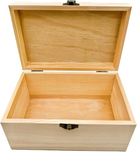 Unfinished Natural Pine Wood Storage Box with Hinged Lid, Wooden Craft Container for Jewelry, Gifts, Art Supplies, Hobby Organization (10.6 x 7.87 x 5.12in) in Saudi Arabia