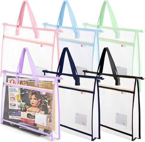 Kenaeooe 6 Pack 18x13x2.8 Inches A3 Project Bags Sewing Project Bag with Zipper and Handle Clear Mesh Craft Organizer Storage for Quilting, Artworks, and Travel Supplies in Saudi Arabia