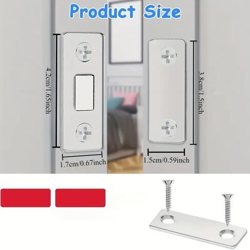 2 Pack Magnetic Door Catch with Strong Hold, Drill-Free Adhesive Latch for Cabinets, Wardrobes & Sliding Doors – Invisible Closure Hardware, Easy Install (L-Shaped) in Saudi Arabia