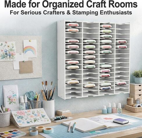 Windiboo Ink Pad Storage Organizer with 60 Slots, Vertical Ink Pad Holder for Craft Room, Wall Mounted or Desktop Stamp Pad Storage Rack for Scrapbooking, Card Making and Rubber Stamping in Saudi Arabia