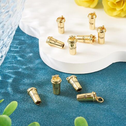 Elecrelive 10Pcs Coffee Charms for Bracelets, 18K Gold Plated Brass Pendants Mini Coffee Cup Charms for Necklace Bracelet Earring Jewelry Accessories in Kuwait