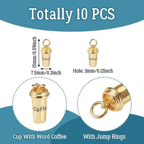 Elecrelive 10Pcs Coffee Charms for Bracelets, 18K Gold Plated Brass Pendants Mini Coffee Cup Charms for Necklace Bracelet Earring Jewelry Accessories in Kuwait