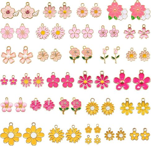 Flower Charms for Jewelry Making 60PCS-30 Pairs Bulk Mixed Assorted Enamel Floral Charms for Jewelry Making DIY Necklace, Bracelet, Earring Crafting in Saudi Arabia