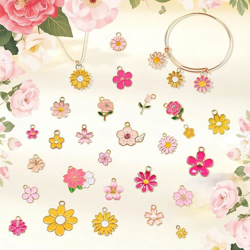 Flower Charms for Jewelry Making 60PCS-30 Pairs Bulk Mixed Assorted Enamel Floral Charms for Jewelry Making DIY Necklace, Bracelet, Earring Crafting in Saudi Arabia