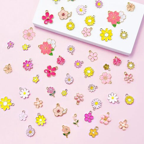 Flower Charms for Jewelry Making 60PCS-30 Pairs Bulk Mixed Assorted Enamel Floral Charms for Jewelry Making DIY Necklace, Bracelet, Earring Crafting in Saudi Arabia