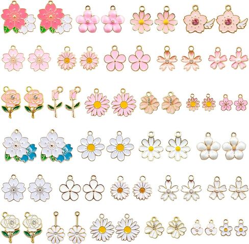 Flower Charms for Jewelry Making 60PCS-30 Pairs Bulk Mixed Assorted Enamel Floral Charms for Jewelry Making DIY Necklace, Bracelet, Earring Crafting in Saudi Arabia