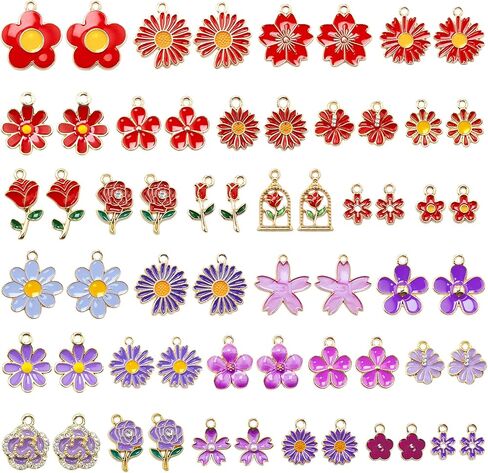 Flower Charms for Jewelry Making 60PCS-30 Pairs Bulk Mixed Assorted Enamel Floral Charms for Jewelry Making DIY Necklace, Bracelet, Earring Crafting in Saudi Arabia