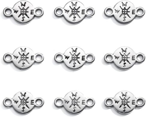 9pcs Compass Charms 16 * 9mm Bulk DIY Craft Charm Connector Antique Jewelry for Necklace Bracelet Keychain Making Ancient Silver Alloy in Saudi Arabia