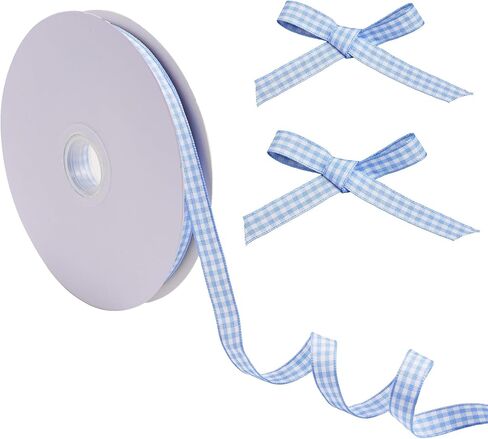 Light Blue Gingham Ribbon, 3/8 Inch x 50Yd Roll Blue and White Checkered Fabric Ribbon for Crafts Bows Gift Wrapping Decoration in Saudi Arabia