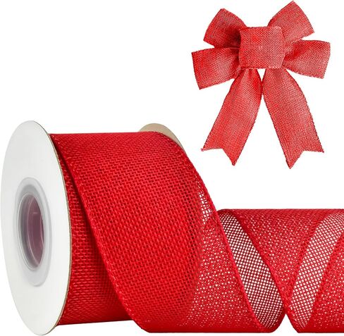 Mupera Wired Burlap Ribbon 2.5 Inch x 10 Yards Red, Thick Jute Ribbon for Wreaths, Big Bows, Wedding Bouquets, Gift Wrapping, Wired Edge Fray Resistant in Saudi Arabia
