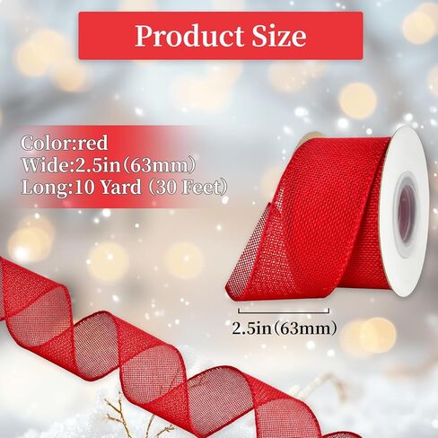 Mupera Wired Burlap Ribbon 2.5 Inch x 10 Yards Red, Thick Jute Ribbon for Wreaths, Big Bows, Wedding Bouquets, Gift Wrapping, Wired Edge Fray Resistant in Saudi Arabia