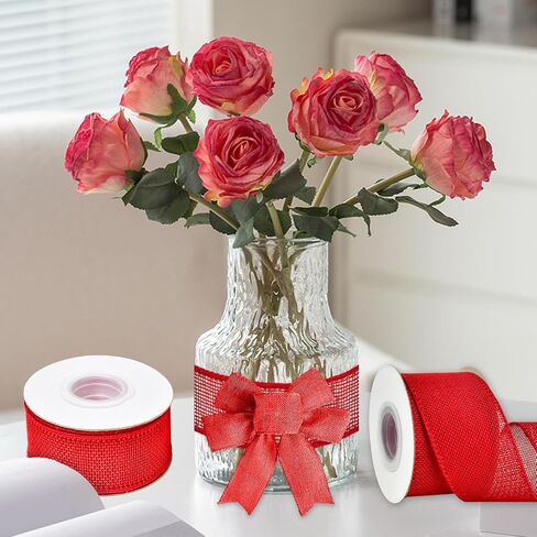 Mupera Wired Burlap Ribbon 2.5 Inch x 10 Yards Red, Thick Jute Ribbon for Wreaths, Big Bows, Wedding Bouquets, Gift Wrapping, Wired Edge Fray Resistant in Saudi Arabia
