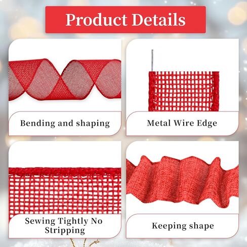 Mupera Wired Burlap Ribbon 2.5 Inch x 10 Yards Red, Thick Jute Ribbon for Wreaths, Big Bows, Wedding Bouquets, Gift Wrapping, Wired Edge Fray Resistant in Saudi Arabia